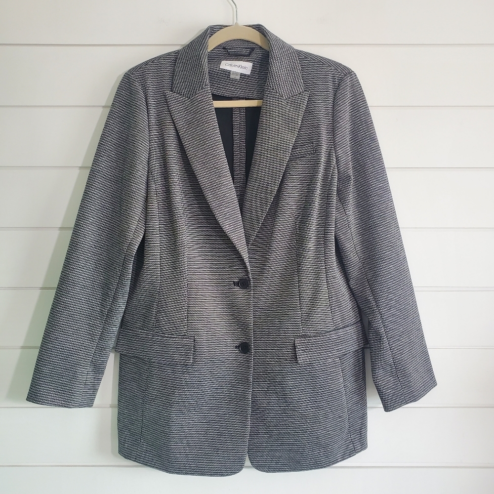 Calvin Klein Women's Long Sleeve Printed Gray Blazer Size 14‎